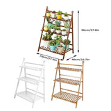 Balcony Plant Stand 3-Layer Wooden Flower Pot Corner Stand White Log Foldable - White - Top-Down View