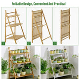 Balcony Plant Stand 3-Layer Wooden Flower Pot Corner Stand White Log Foldable - White - 45-Degree Angle