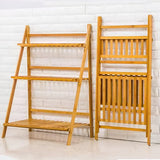 Balcony Plant Stand 3-Layer Wooden Flower Pot Corner Stand White Log Foldable - White - Close-Up Angle