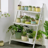 Balcony Plant Stand 3-Layer Wooden Flower Pot Corner Stand White Log Foldable - White - Low Angle