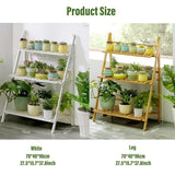 Balcony Plant Stand 3-Layer Wooden Flower Pot Corner Stand White Log Foldable - White - Extra Image