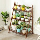 Balcony Plant Stand 3-Layer Wooden Flower Pot Corner Stand White Log Foldable - White