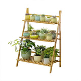 Balcony Plant Stand 3-Layer Wooden Flower Pot Corner Stand White Log Foldable - White - Extra Image