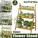 Balcony Plant Stand 3-Layer Wooden Flower Pot Corner Stand White Log Foldable - White