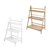 Balcony Plant Stand 3-Layer Wooden Flower Pot Corner Stand White Log Foldable - White - Front View