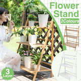 Balcony Plant Stand 3-Layer Wooden Flower Pot Corner Stand White Log Foldable - White - Side View