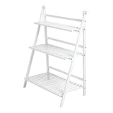 Balcony Plant Stand 3-Layer Wooden Flower Pot Corner Stand White Log Foldable - White - Rear View