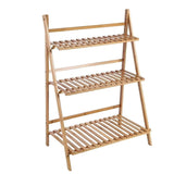 Balcony Plant Stand 3-Layer Wooden Flower Pot Corner Stand White Log Foldable - White - Close-Up Angle