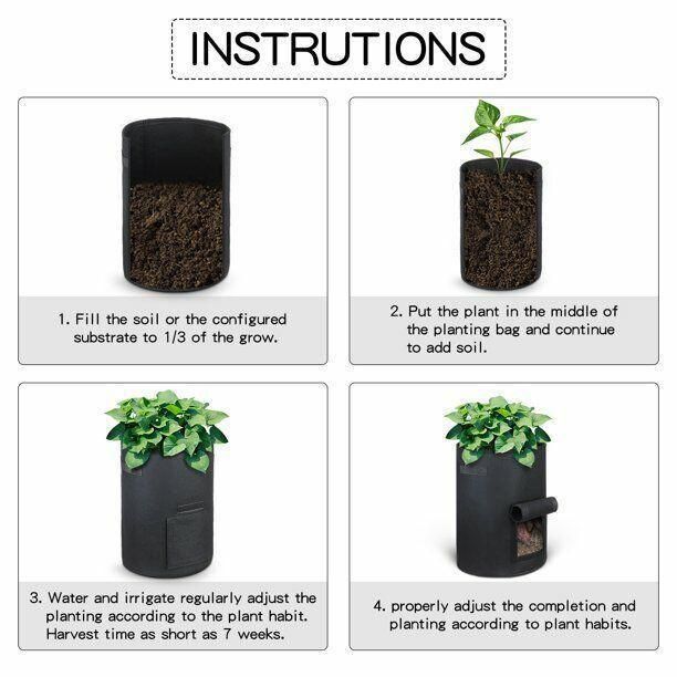 10 Gallon Potato Grow Planter Container Bag Pouch Root Plant Growing Pot Side Window - Black