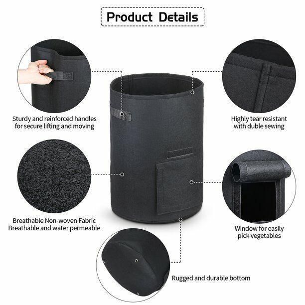 10 Gallon Potato Grow Planter Container Bag Pouch Root Plant Growing Pot Side Window - Green