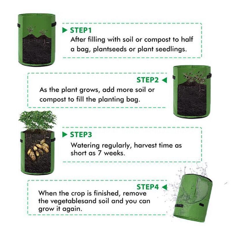 10 Gallon Potato Grow Planter Container Bag Pouch Root Plant Growing Pot Side Window - Green