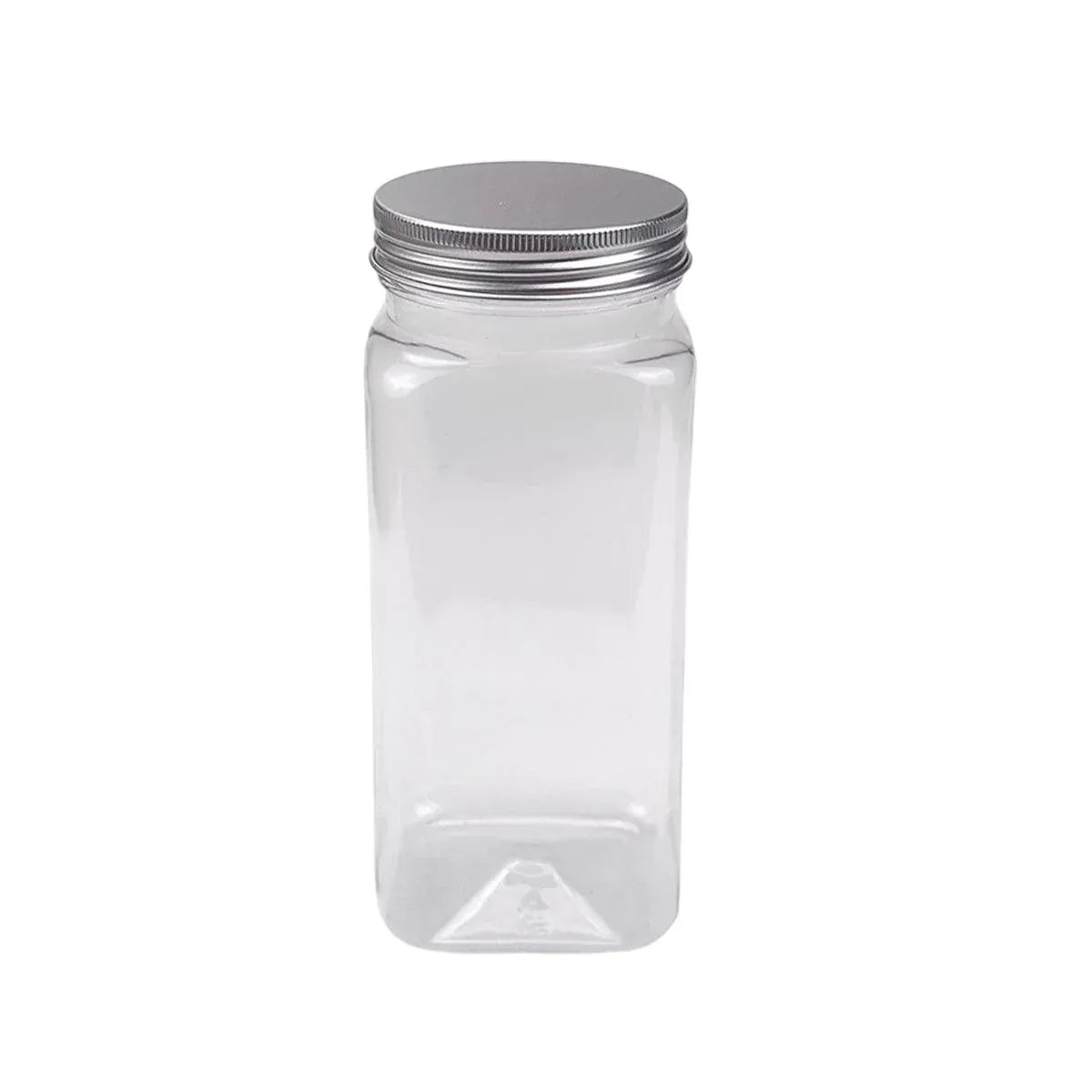 20pcs Square Transparent Plastic Bottle with Aluminum Cap Sealed Jar for Food Storage - 550ml