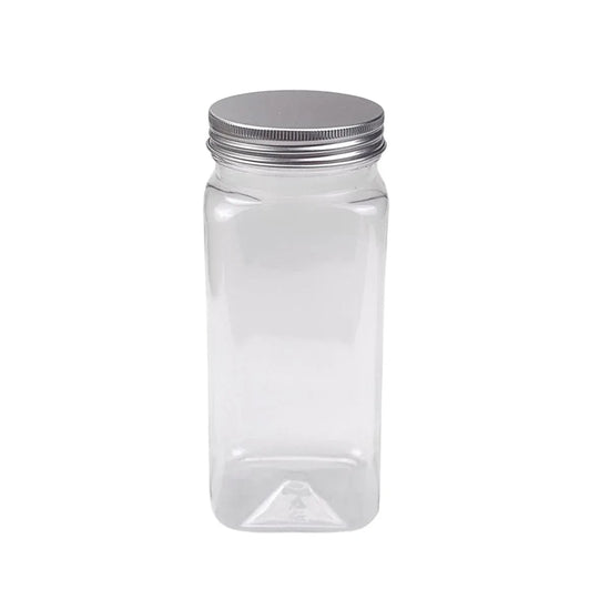 20pcs Square Transparent Plastic Bottle with Aluminum Cap Sealed Jar for Food Storage - 550ml