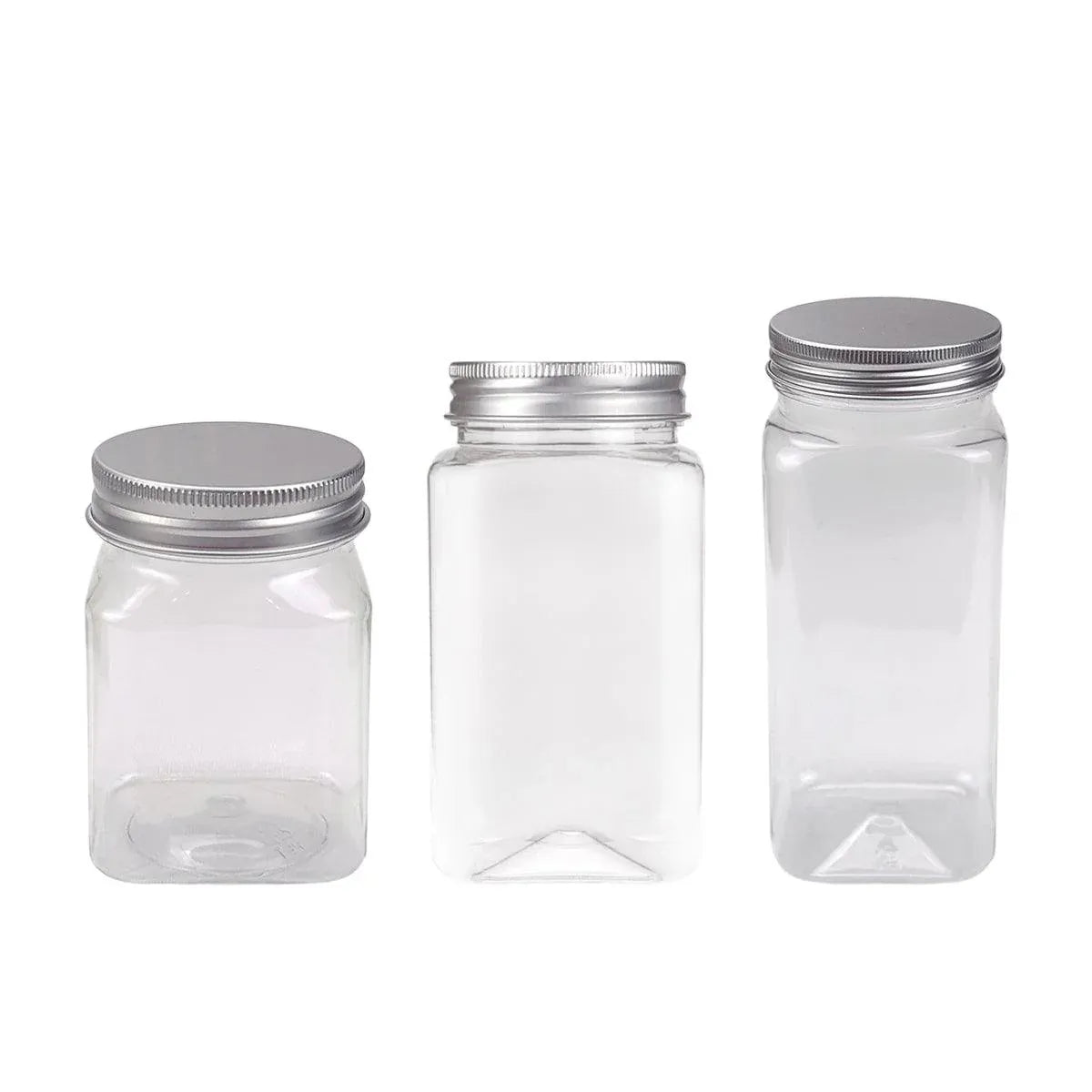 20pcs Square Transparent Plastic Bottle with Aluminum Cap Sealed Jar for Food Storage - 550ml