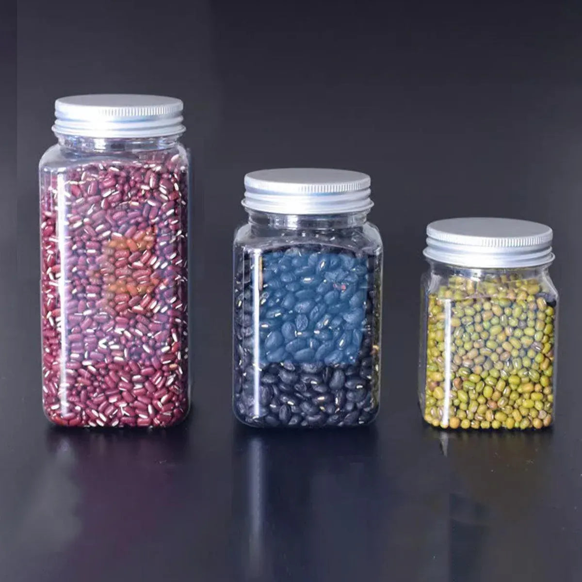 20pcs Square Transparent Plastic Bottle with Aluminum Cap Sealed Jar for Food Storage - 550ml