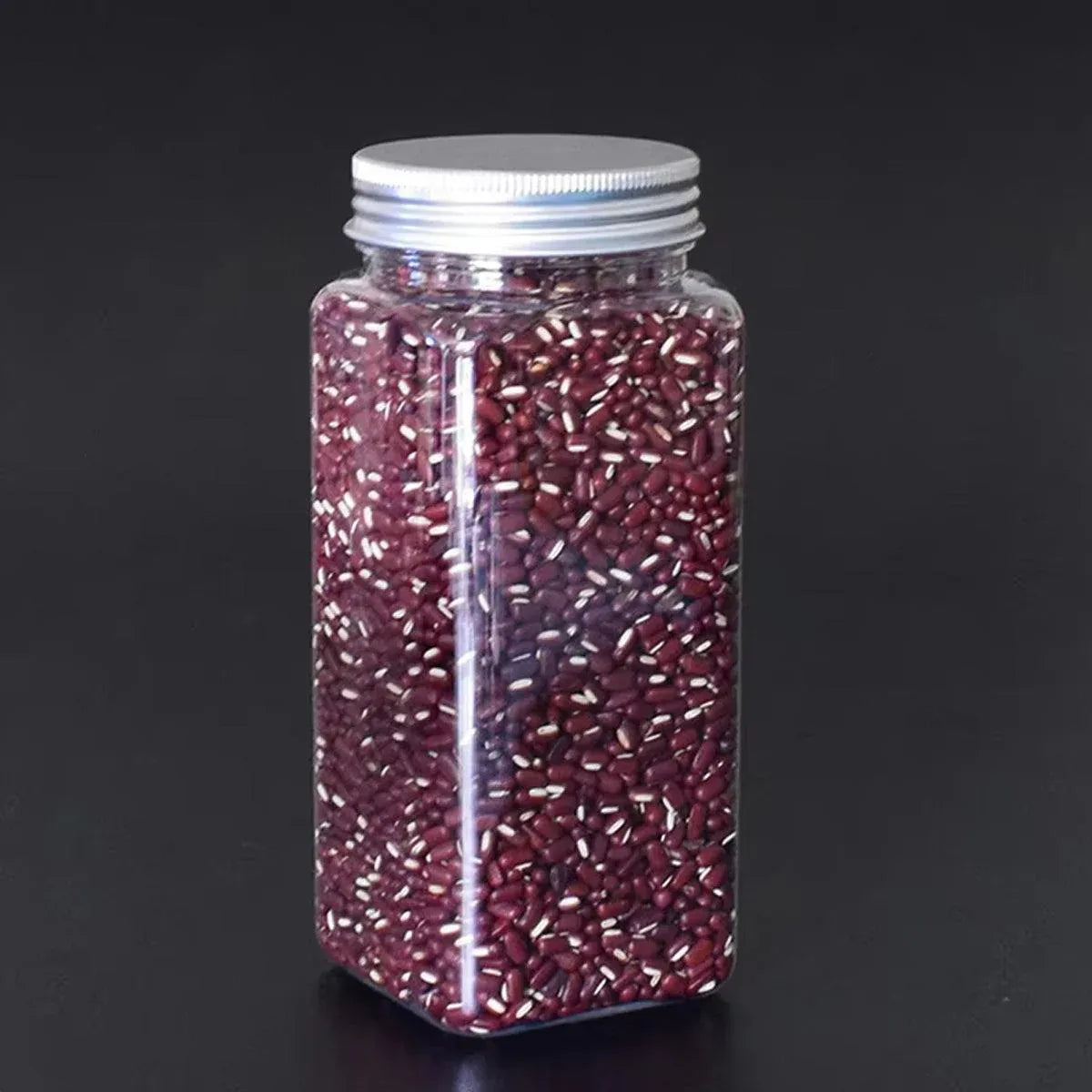 20pcs Square Transparent Plastic Bottle with Aluminum Cap Sealed Jar for Food Storage - 550ml
