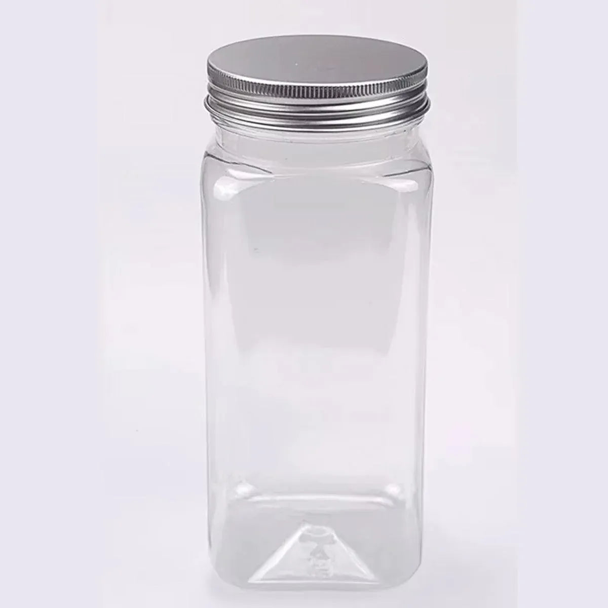 20pcs Square Transparent Plastic Bottle with Aluminum Cap Sealed Jar for Food Storage - 550ml