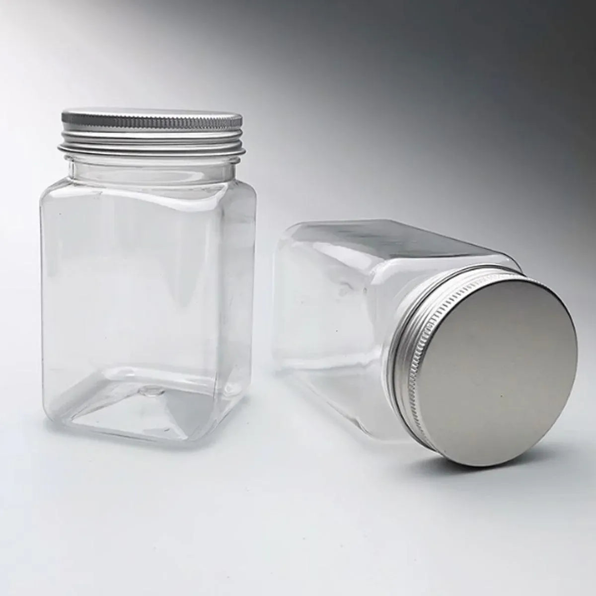 20pcs Square Transparent Plastic Bottle with Aluminum Cap Sealed Jar for Food Storage - 550ml