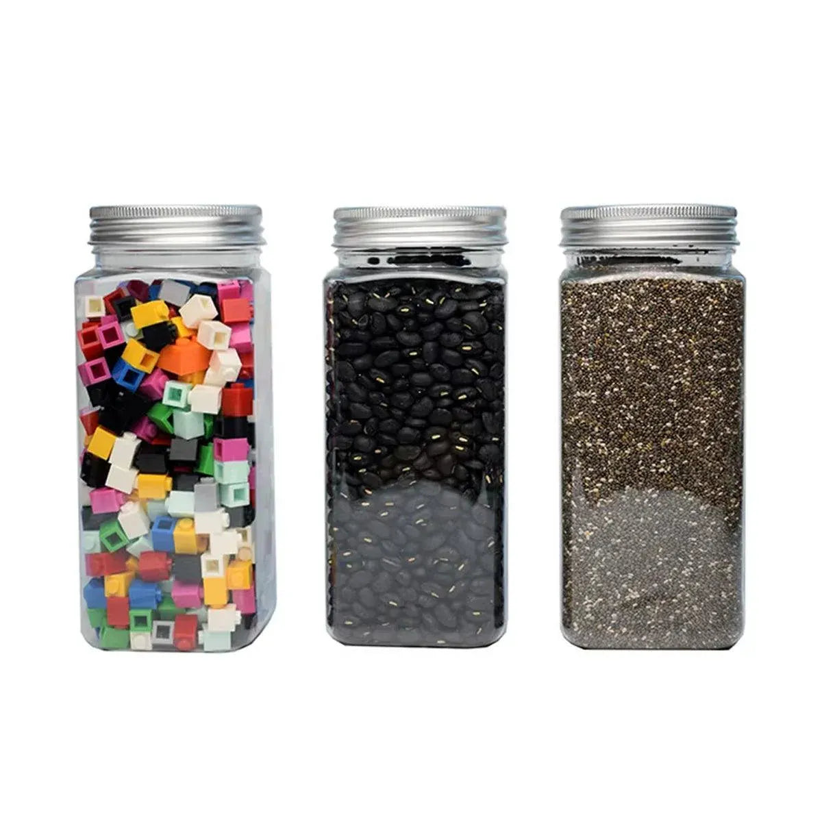 20pcs Square Transparent Plastic Bottle with Aluminum Cap Sealed Jar for Food Storage - 550ml