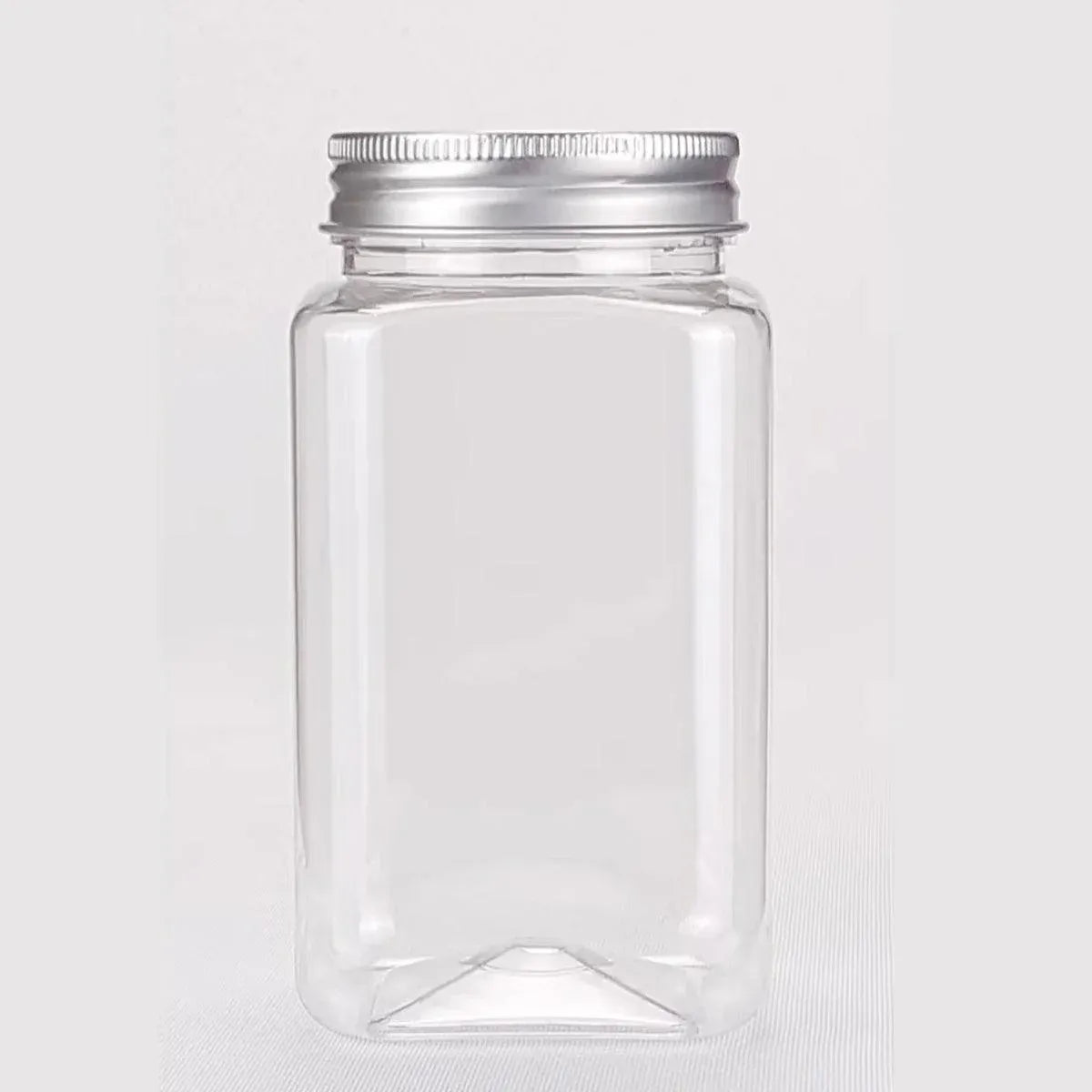 20pcs Square Transparent Plastic Bottle with Aluminum Cap Sealed Jar for Food Storage - 550ml
