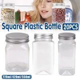 20pcs Square Transparent Plastic Bottle with Aluminum Cap Sealed Jar for Food Storage - 550ml - Extra Image