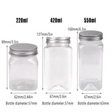 20pcs Square Transparent Plastic Bottle with Aluminum Cap Sealed Jar for Food - 550ml - Side View