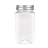 20pcs Square Transparent Plastic Bottle with Aluminum Cap Sealed Jar for Food - 550ml - Close-Up Angle
