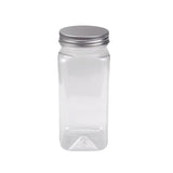 20pcs Square Transparent Plastic Bottle with Aluminum Cap Sealed Jar for Food - 550ml - Low Angle