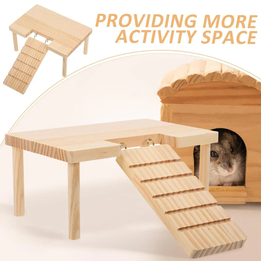 Hamster Wood Stand Platform with Ladder Small Animal Toy Hamster Rat Accessories - U-shape