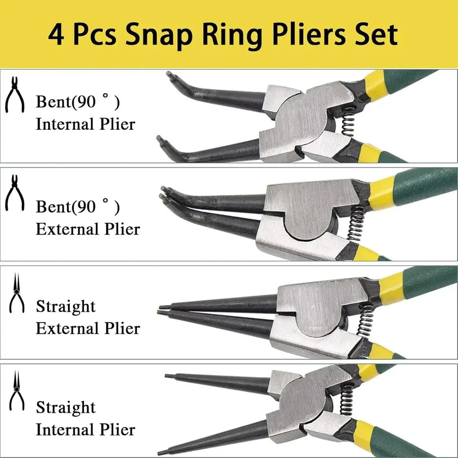 4 Piece Circlip Pliers Set 7 Inch Internal and External Straight and Bent Nose Tools