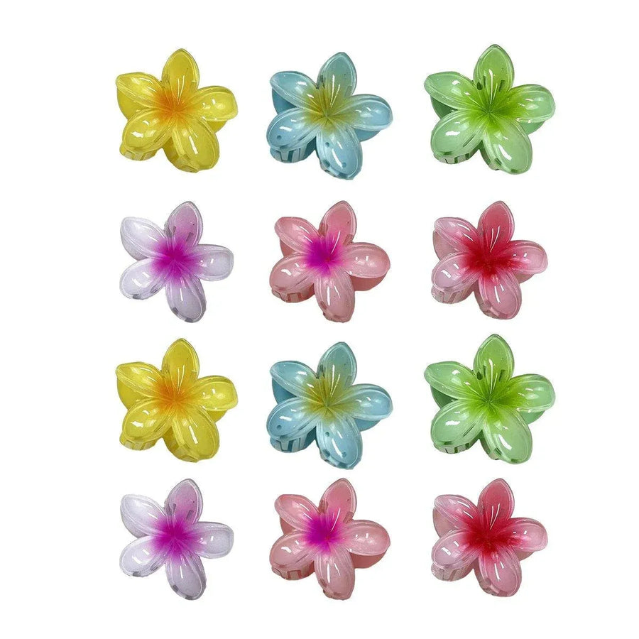 12-Piece Assorted Colour Frangipani Hair Clip Set