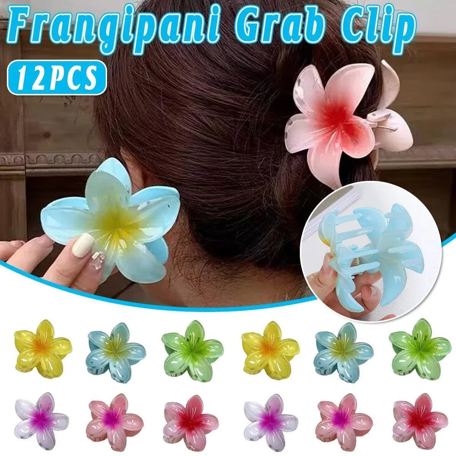 12-Piece Assorted Colour Frangipani Hair Clip Set