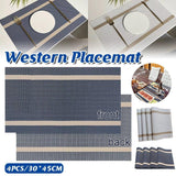 4X Anti-Slip Woven Placemat Waterproof Oil-proof Placemat Heat Resistant PVC Mat - Blue - Front View