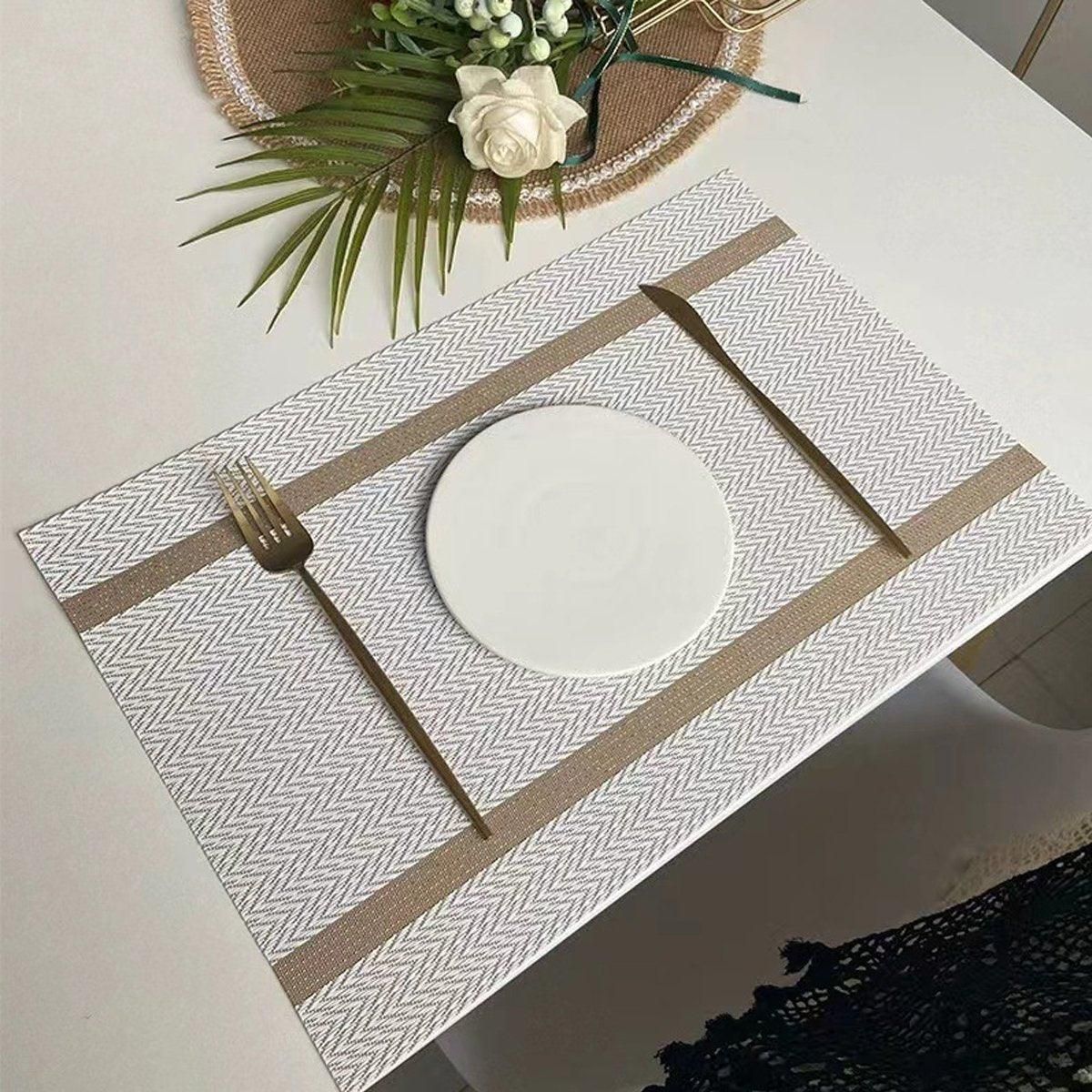 4X Anti-Slip Woven Placemat Waterproof Oil-proof Placemat Heat Resistant PVC Mat - Blue