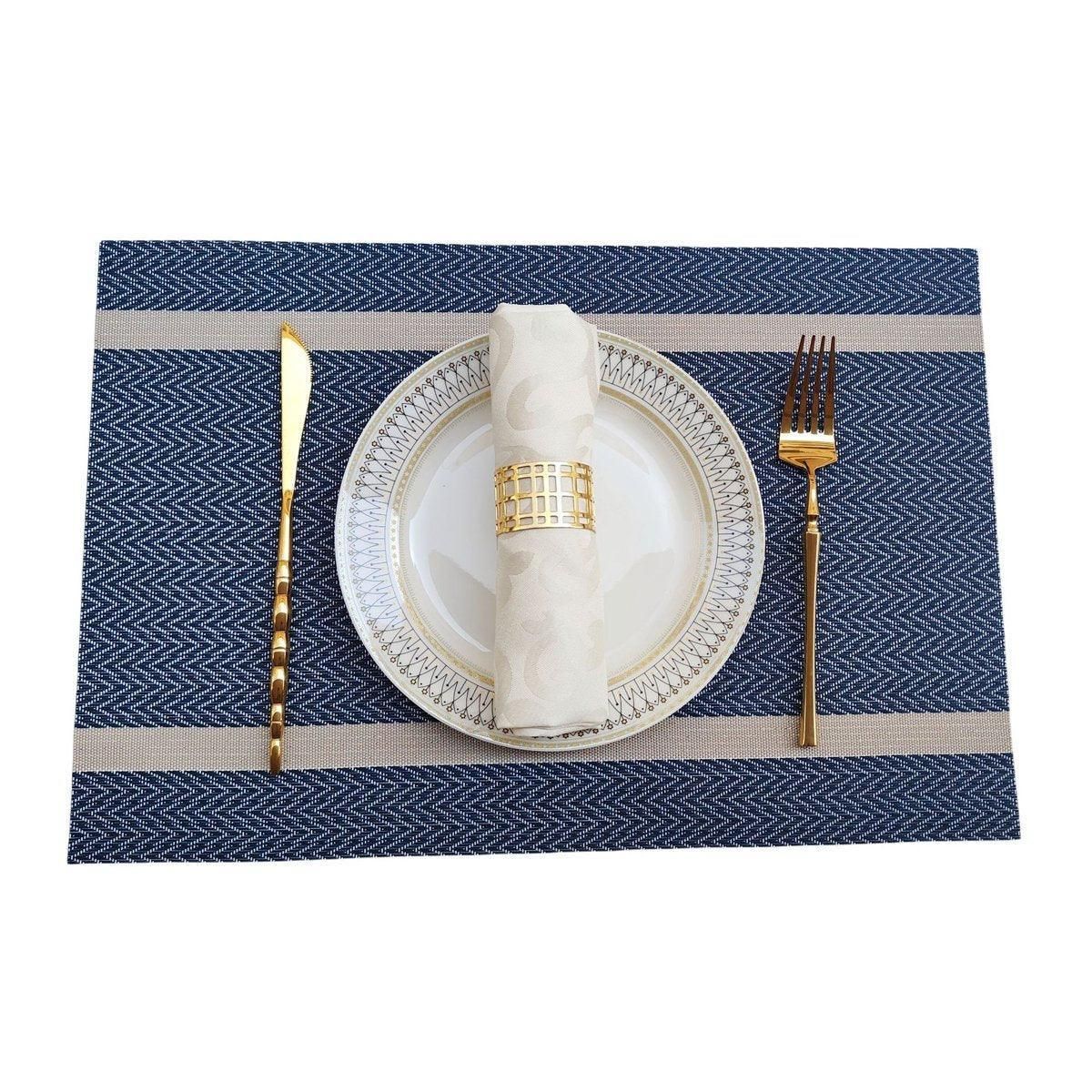 4X Anti-Slip Woven Placemat Waterproof Oil-proof Placemat Heat Resistant PVC Mat - Blue