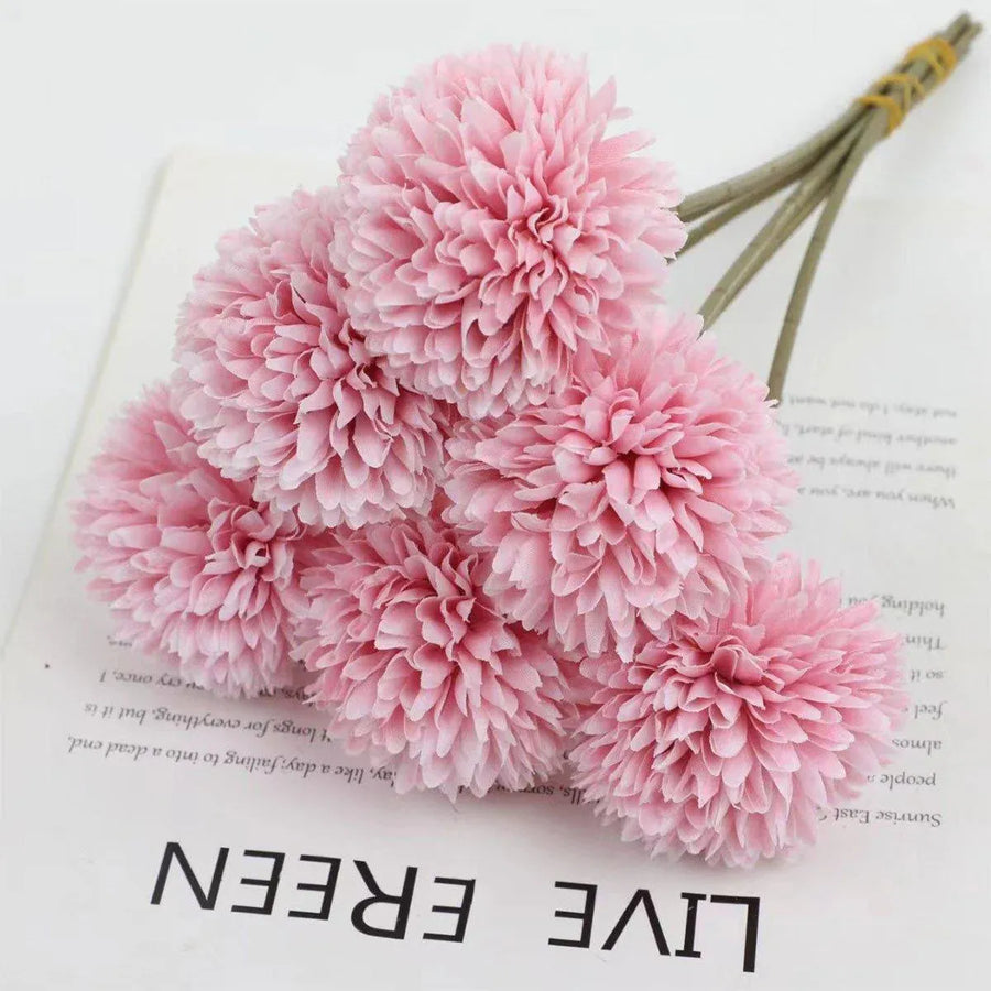 12pcs Artificial Dandelion Fake Flower Simulation Arrangement Desktop Decoration - Pink