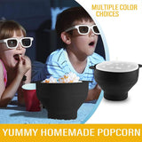 High Temperature Resistant Silicone Popcorn Bucket Collapsible Bowl with Handle - Dark Blue - Top-Down View