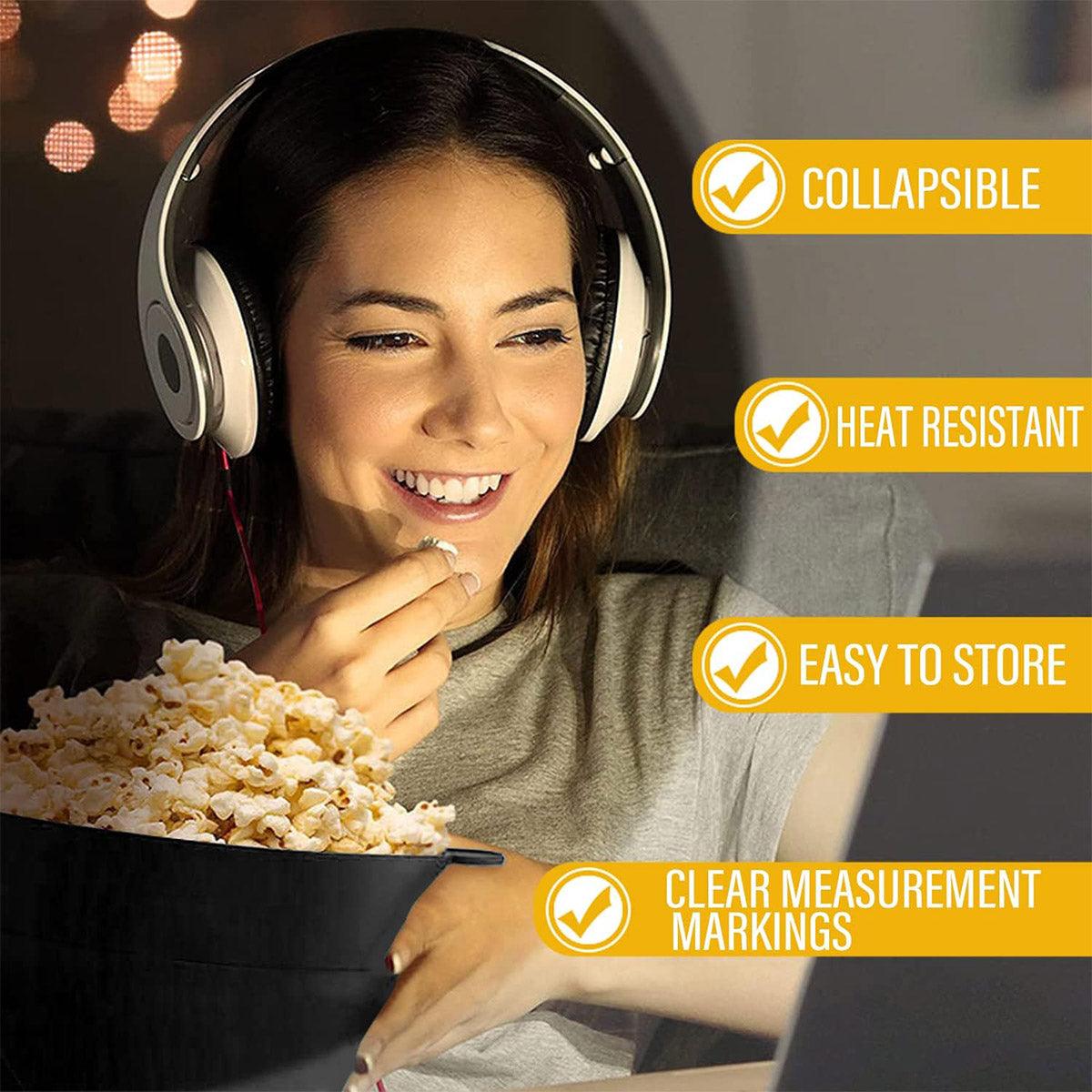 High Temperature Resistant Silicone Popcorn Bucket Collapsible Bowl with Handle - Dark Blue