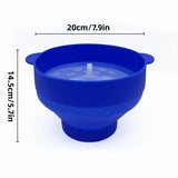 High Temperature Resistant Silicone Popcorn Bucket Collapsible Bowl with Handle - Light Blue - Side View