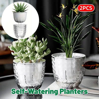 2pcs Transparent Self Watering Flowerpot Automatic Absorbent Planter Storage