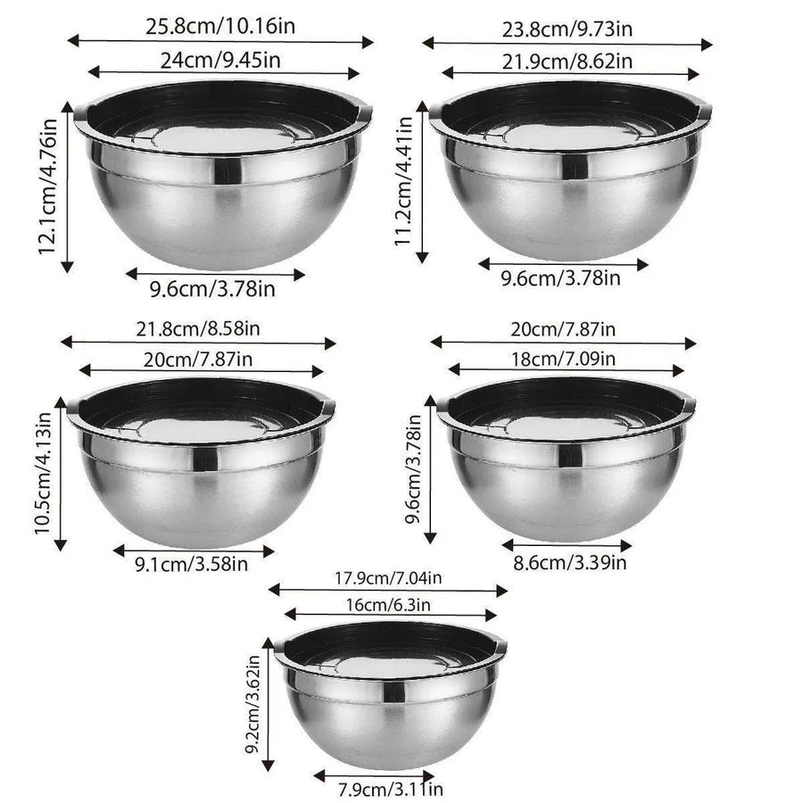 5-Bowl Nested Mixing Set with 5 Black Lids