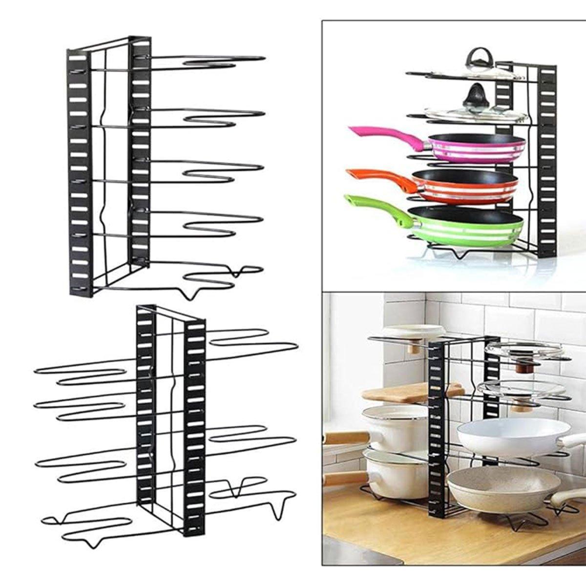 Multi-Layer Vertical Pot Lid Storage Rack Folding Kitchen Countertop Organizer - 5th-Floor