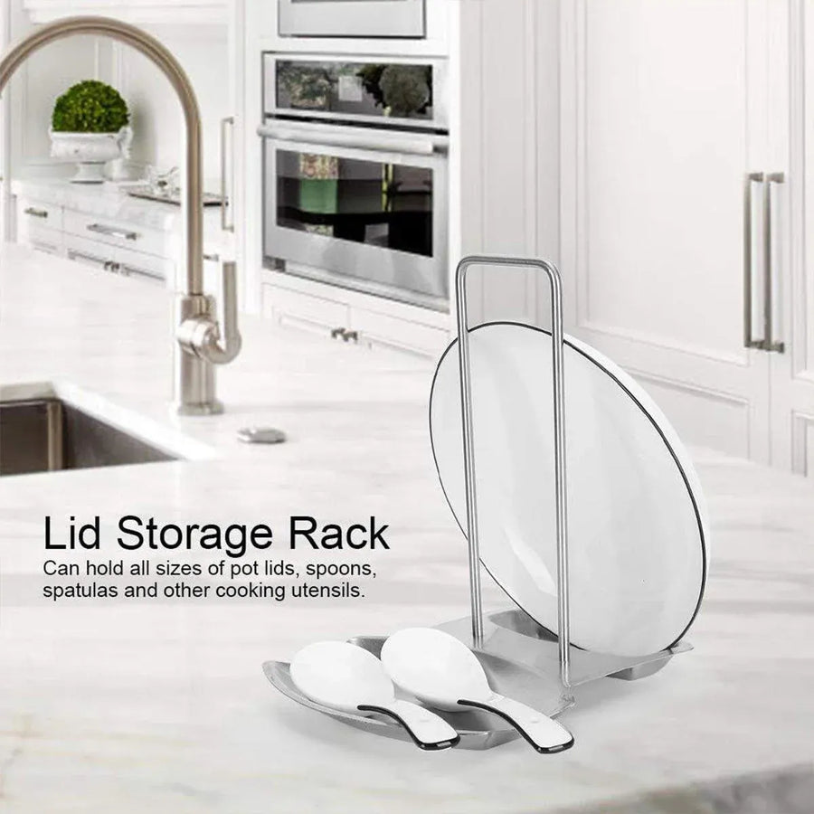 Removable Stainless Steel Pot Lid Spoon Rack Kitchen Draining Storage Holder