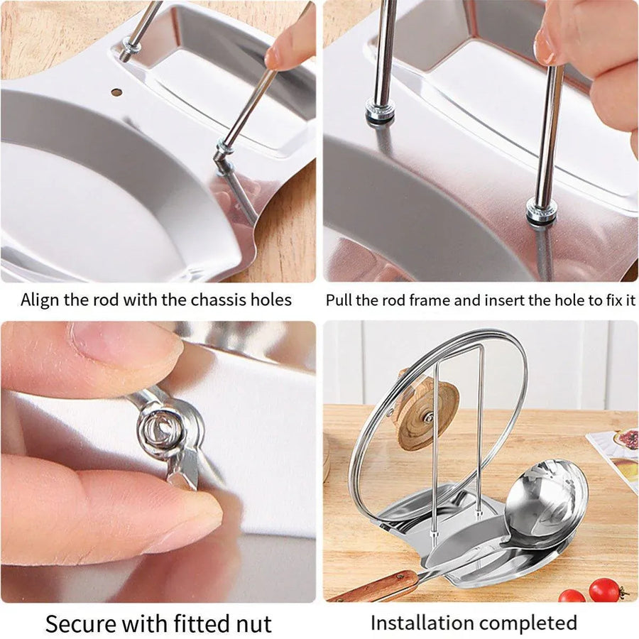 Removable Stainless Steel Pot Lid Spoon Rack Kitchen Draining Storage Holder