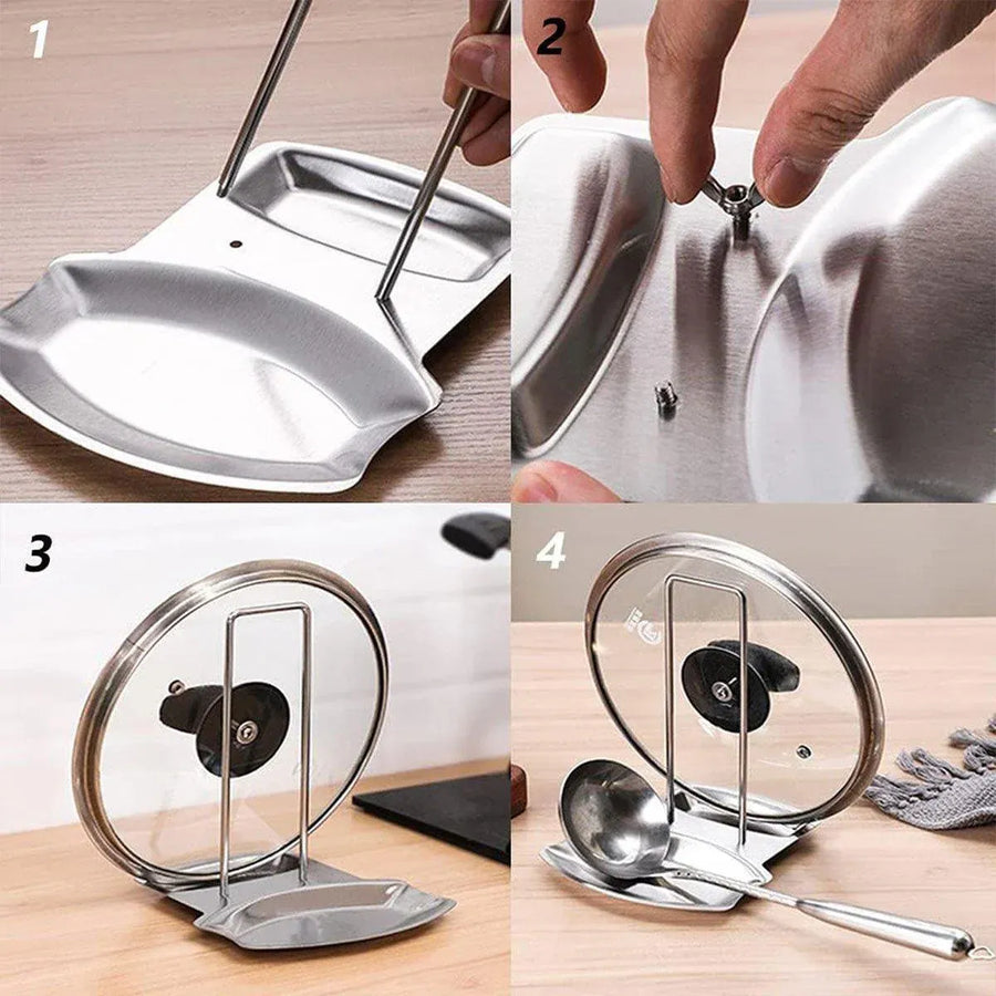 Removable Stainless Steel Pot Lid Spoon Rack Kitchen Draining Storage Holder