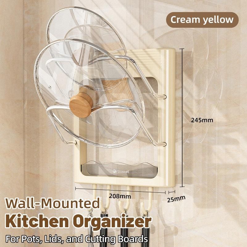 Wall Mounted Pot Lid Rack Multifunctional Household Storage Organizer Shelf