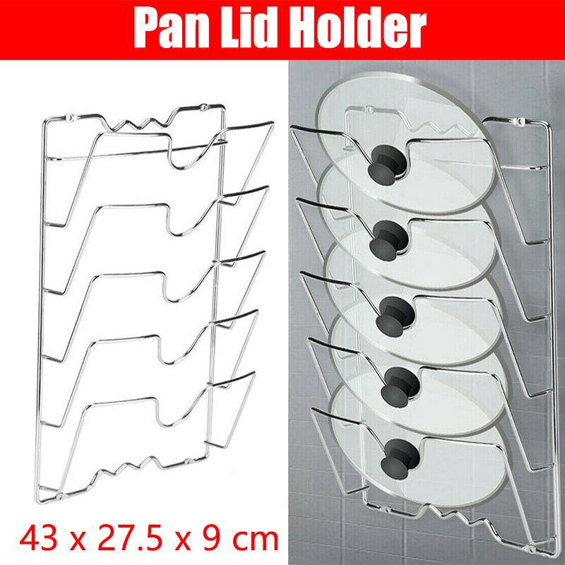 Pan Lid Holder Storage Rack Wall Mount Pot Cover Organizer Kitchen Accessories