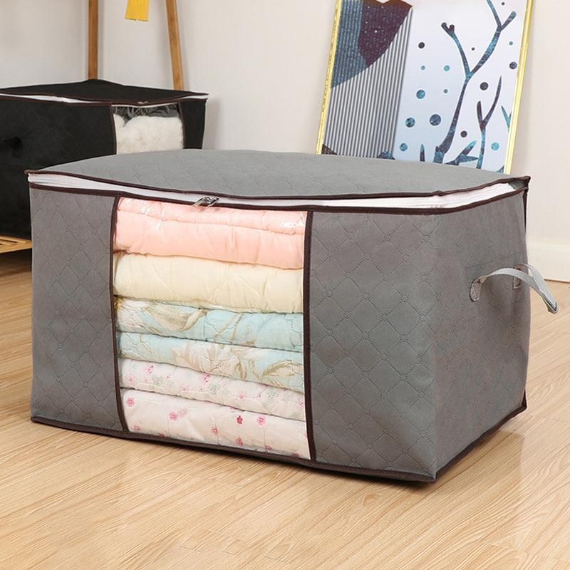 1/4X Bamboo Charcoal Clothes & Quilt Storage Bag with Zipper Box - 1 x Horizontal