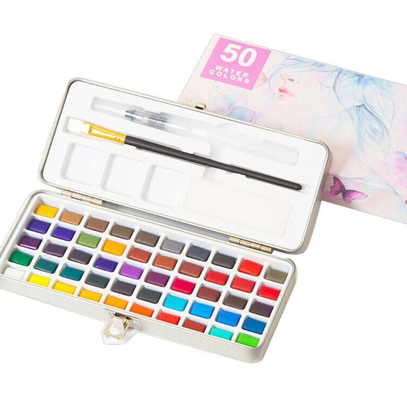 12-90 Watercolour Paint Set With Brush Painting Water Colour Kits - 50 Colours
