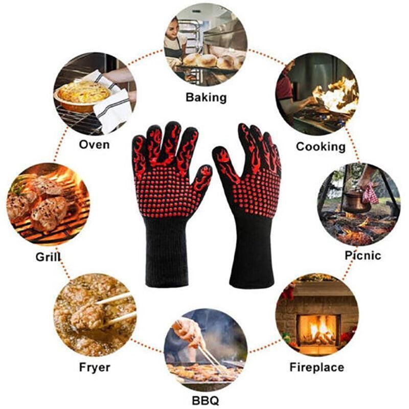 2X Heat Proof Resistant Oven Bbq Gloves 35Cm Kitchen Cooking Silicone Mitt New - Red